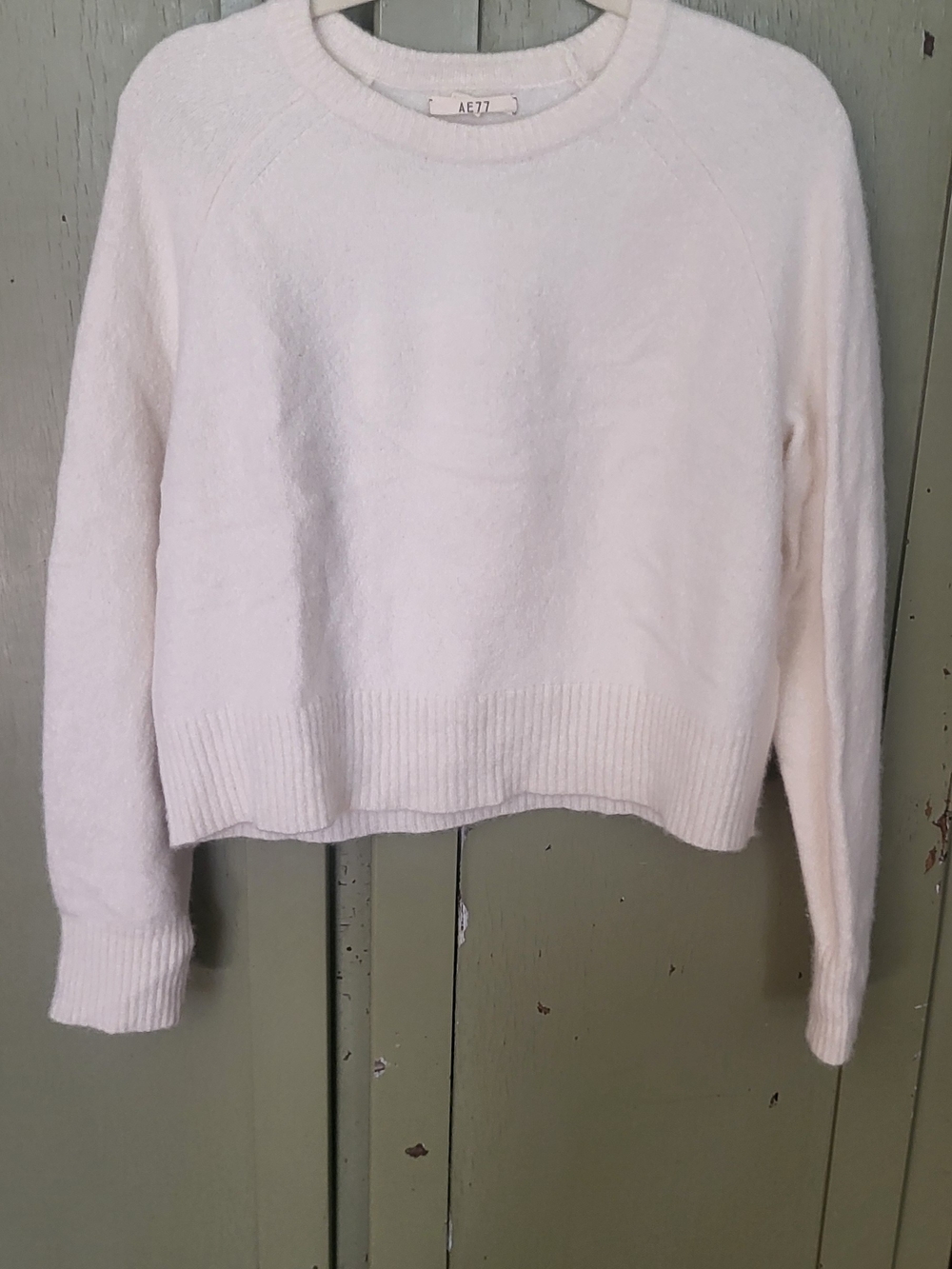 AE77 American Eagle Premium Line Knit Crewneck Sweater - Cream - Size L